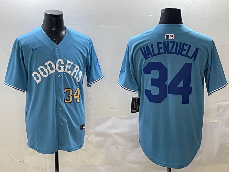 Men Los Angeles Dodgers #34 Valenzuela Light Blue Joint Name 2025 Nike MLB Jersey style 31621->los angeles dodgers->MLB Jersey